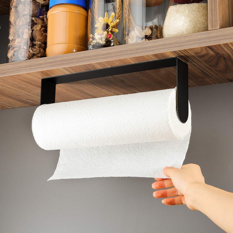 ZUNTO Black Paper Towel Holder Under Cabinet  Stainless Steel Kitchen Towel Holder Stick on Wall Vertical or Horizontal  Frees up Counter Space - Image 4